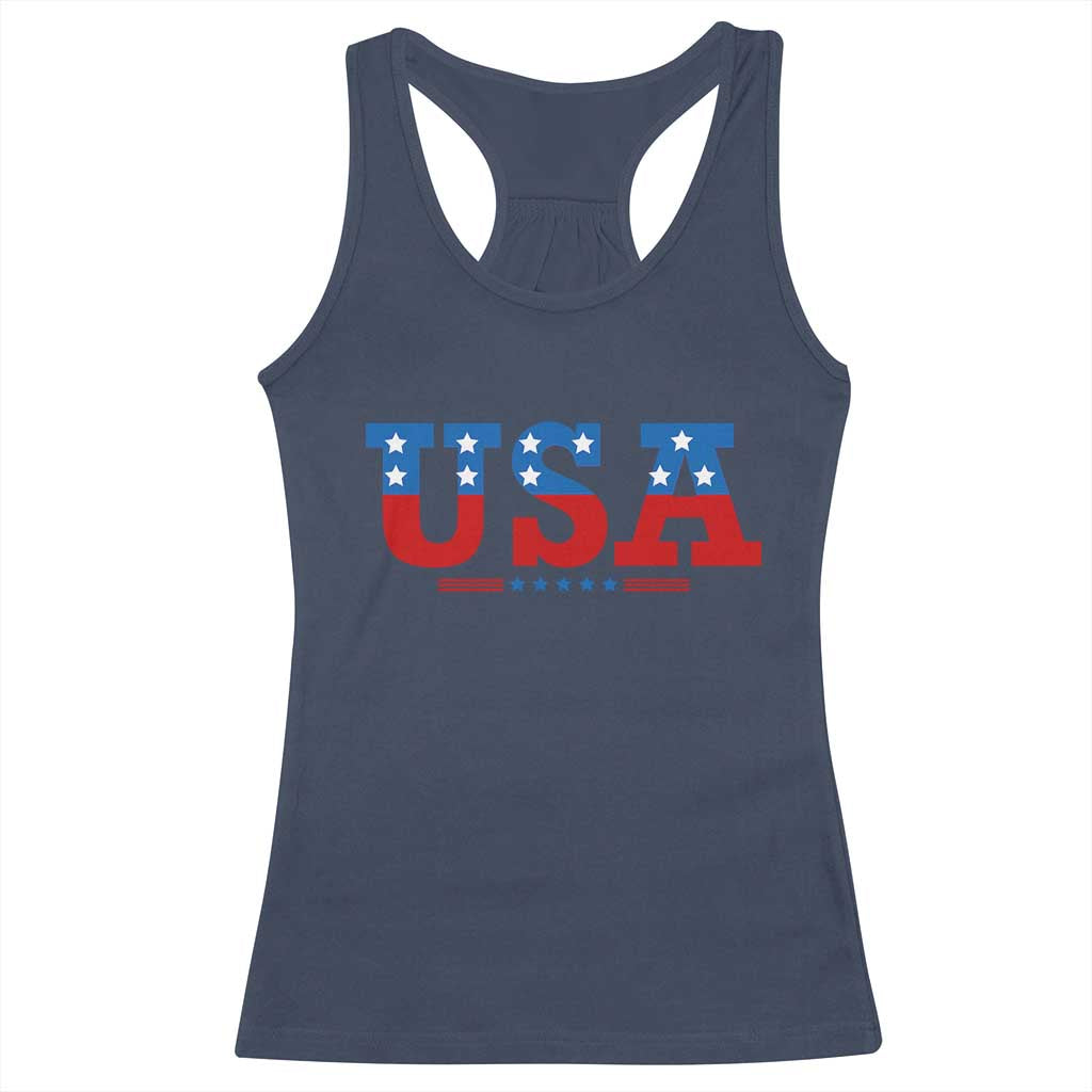 USA Patriotic Racerback Tank Top Red White Blue Stars