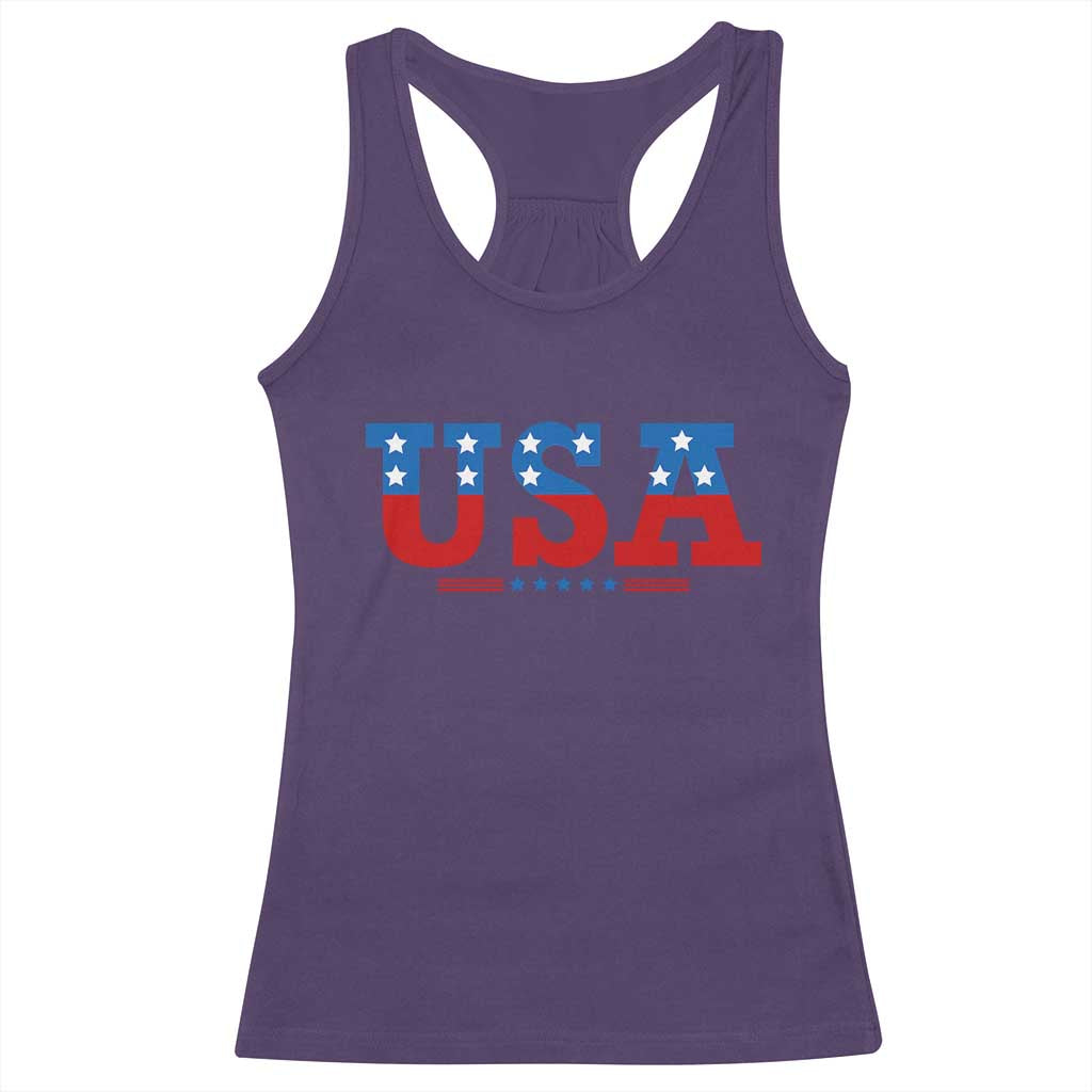 USA Patriotic Racerback Tank Top Red White Blue Stars