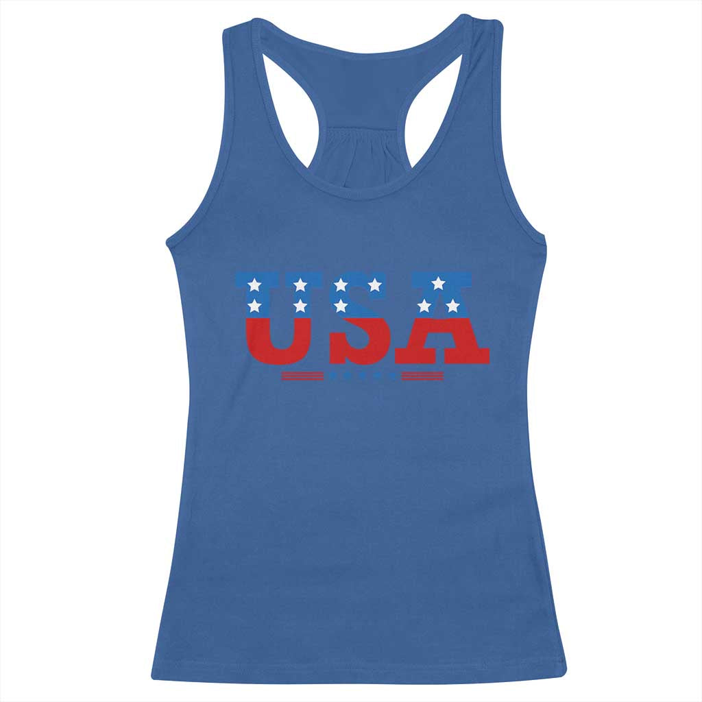 USA Patriotic Racerback Tank Top Red White Blue Stars