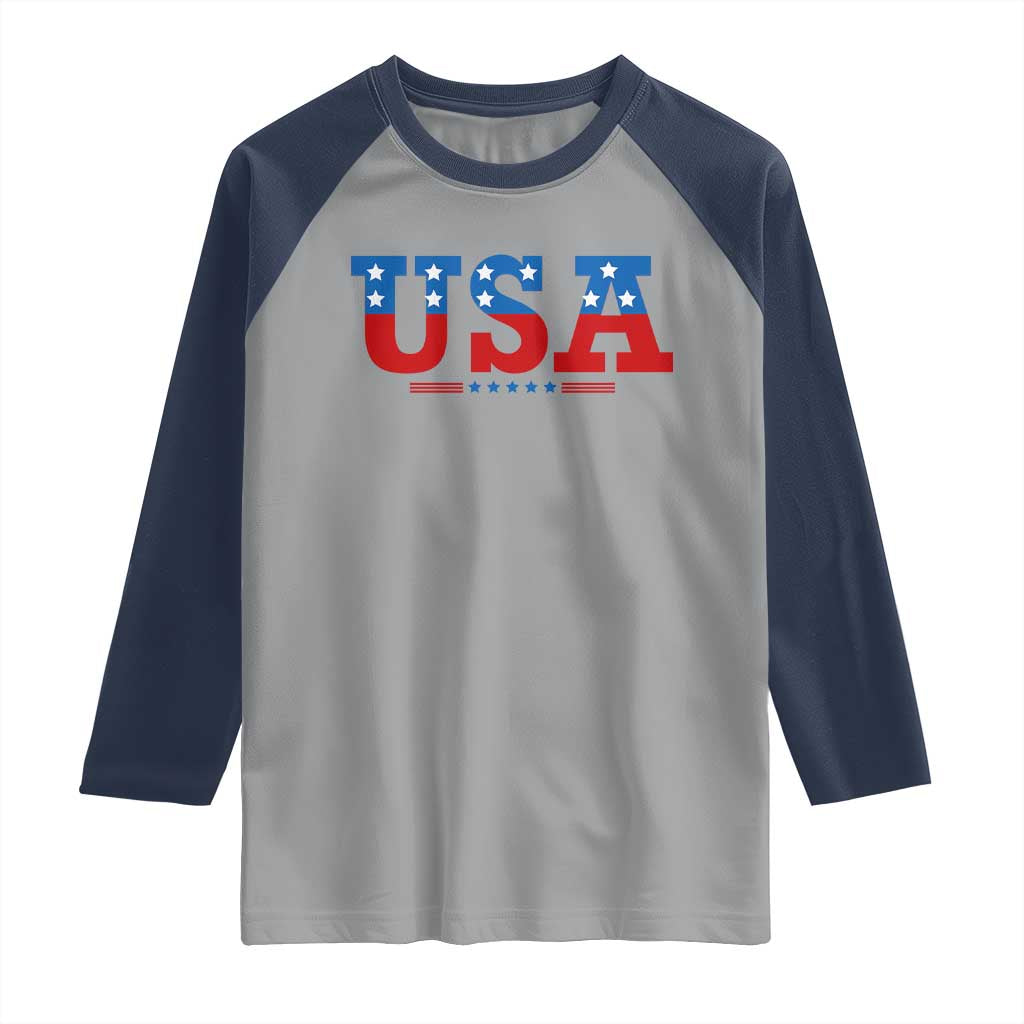 USA Patriotic Raglan Shirt Red White Blue Stars
