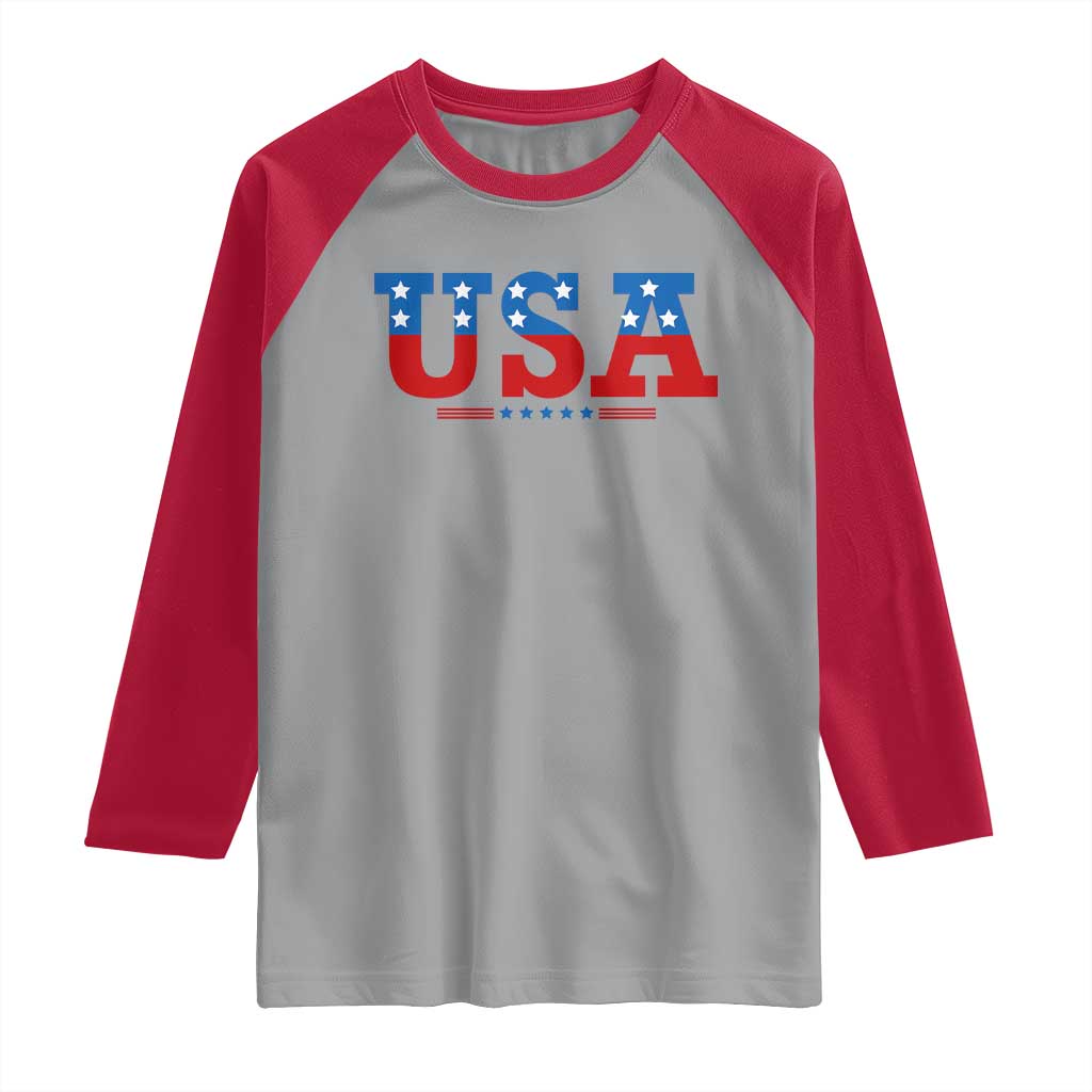 USA Patriotic Raglan Shirt Red White Blue Stars