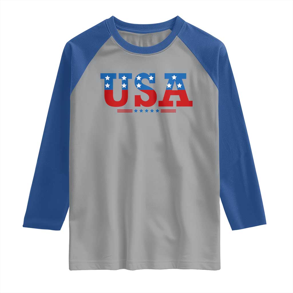 USA Patriotic Raglan Shirt Red White Blue Stars