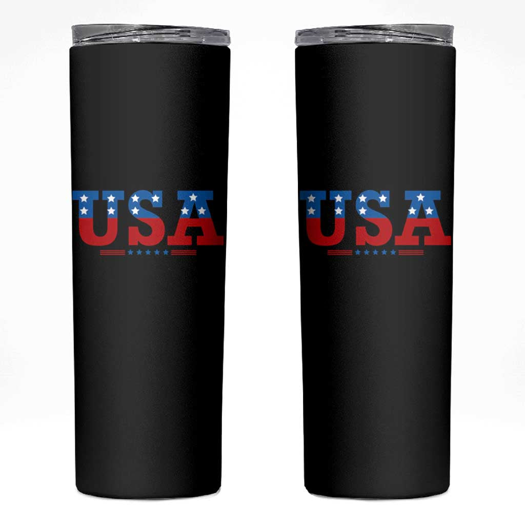 USA Patriotic Skinny Tumbler Red White Blue Stars