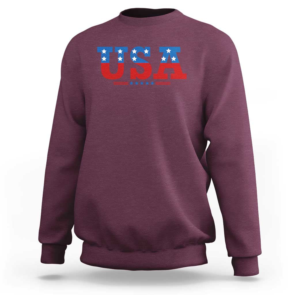 USA Patriotic Sweatshirt Red White Blue Stars