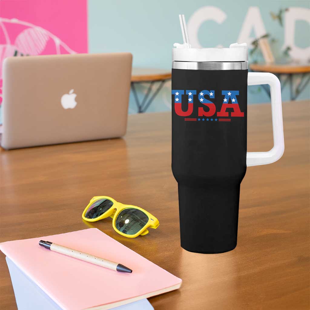 USA Patriotic Tumbler With Handle Red White Blue Stars