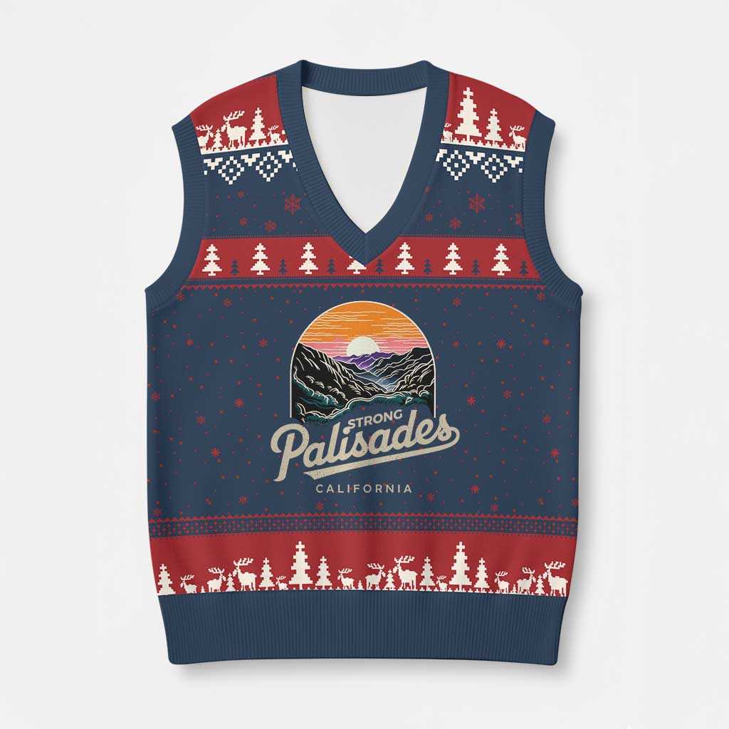 Palisades Strong V-Neck Knit Sweater Vest Support California LA Relief Vintage - Wonder Print Shop