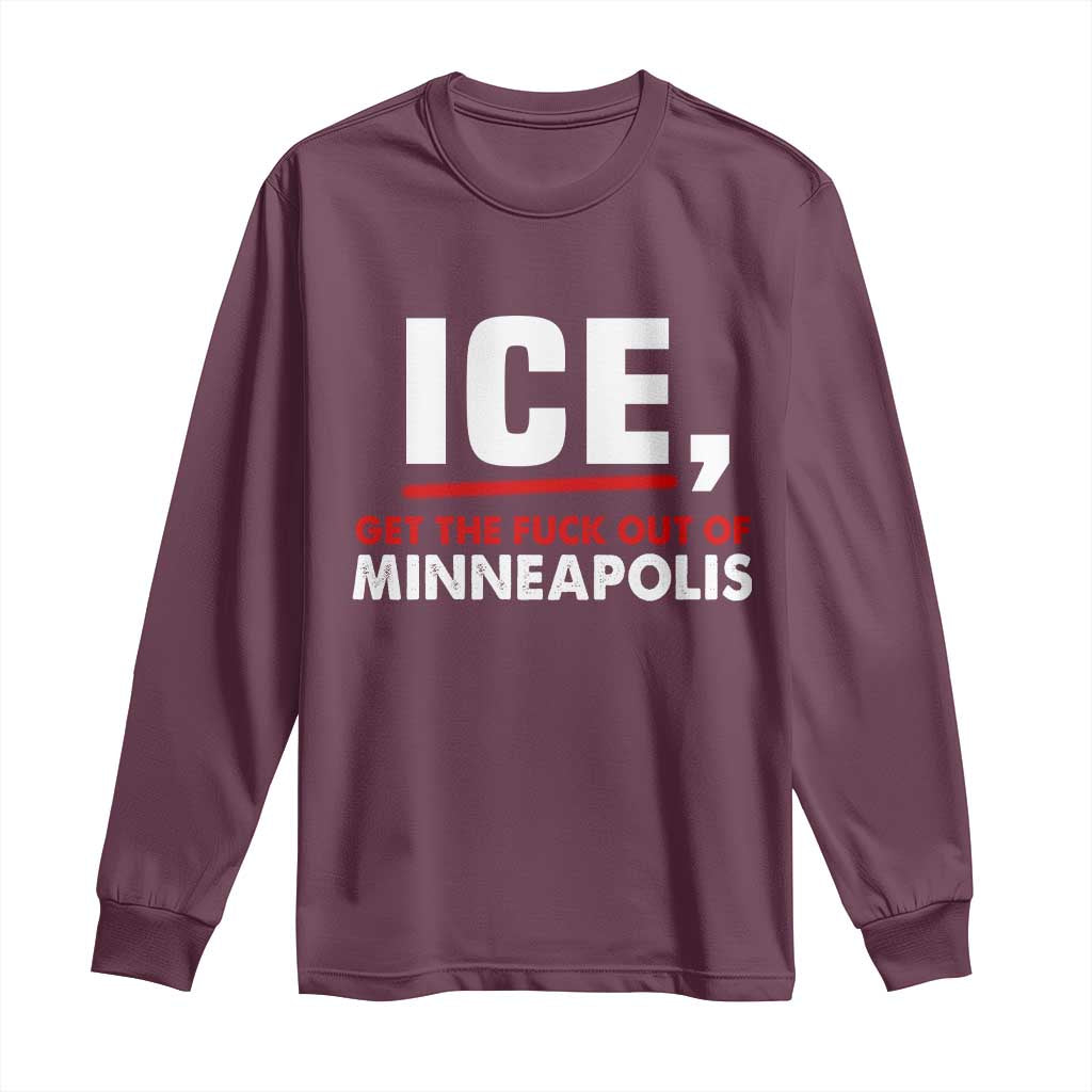 Ice Get The F Out of Minneapolis Long Sleeve Shirt Red and White Statement Justice and Resistance Protest - Wonder Print Shop