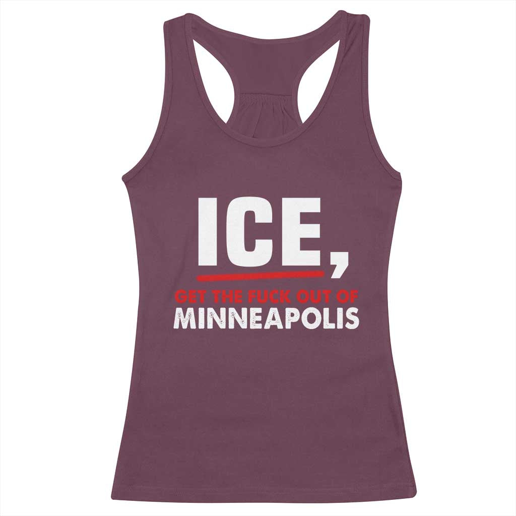 Ice Get The F Out of Minneapolis Racerback Tank Top Red and White Statement Justice and Resistance Protest - Wonder Print Shop