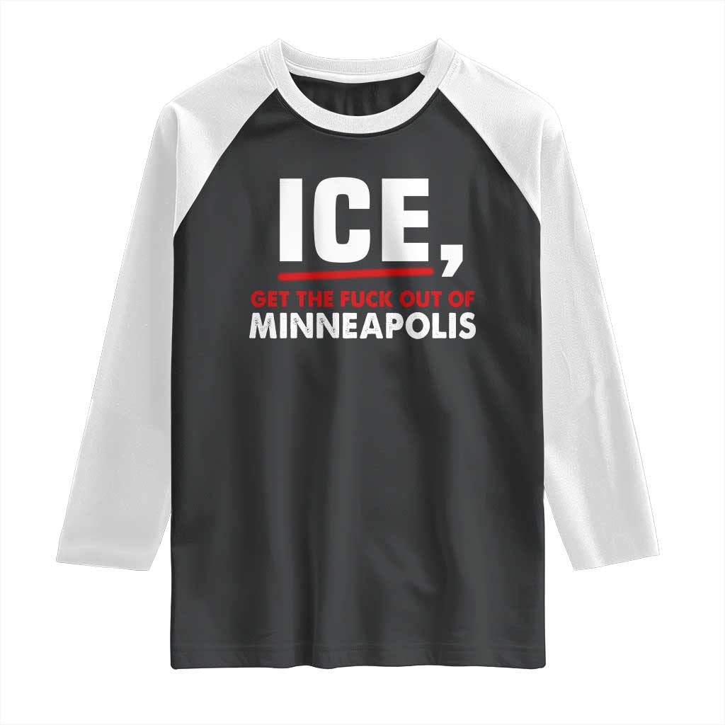 Ice Get The F Out of Minneapolis Raglan Shirt Red and White Statement Justice and Resistance Protest - Wonder Print Shop