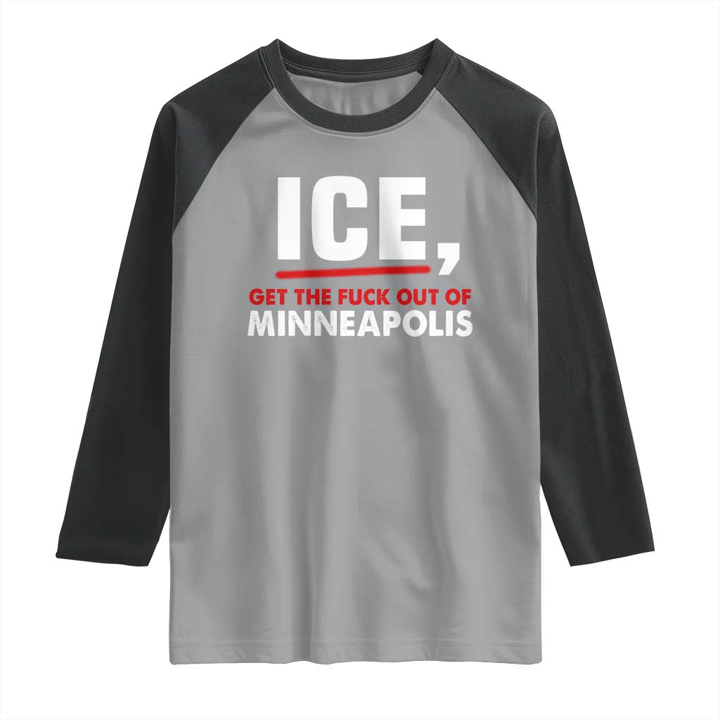 Ice Get The F Out of Minneapolis Raglan Shirt Red and White Statement Justice and Resistance Protest - Wonder Print Shop