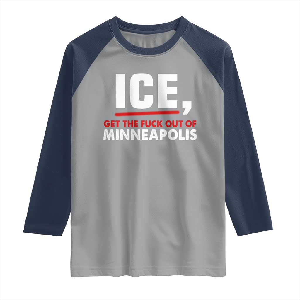 Ice Get The F Out of Minneapolis Raglan Shirt Red and White Statement Justice and Resistance Protest - Wonder Print Shop