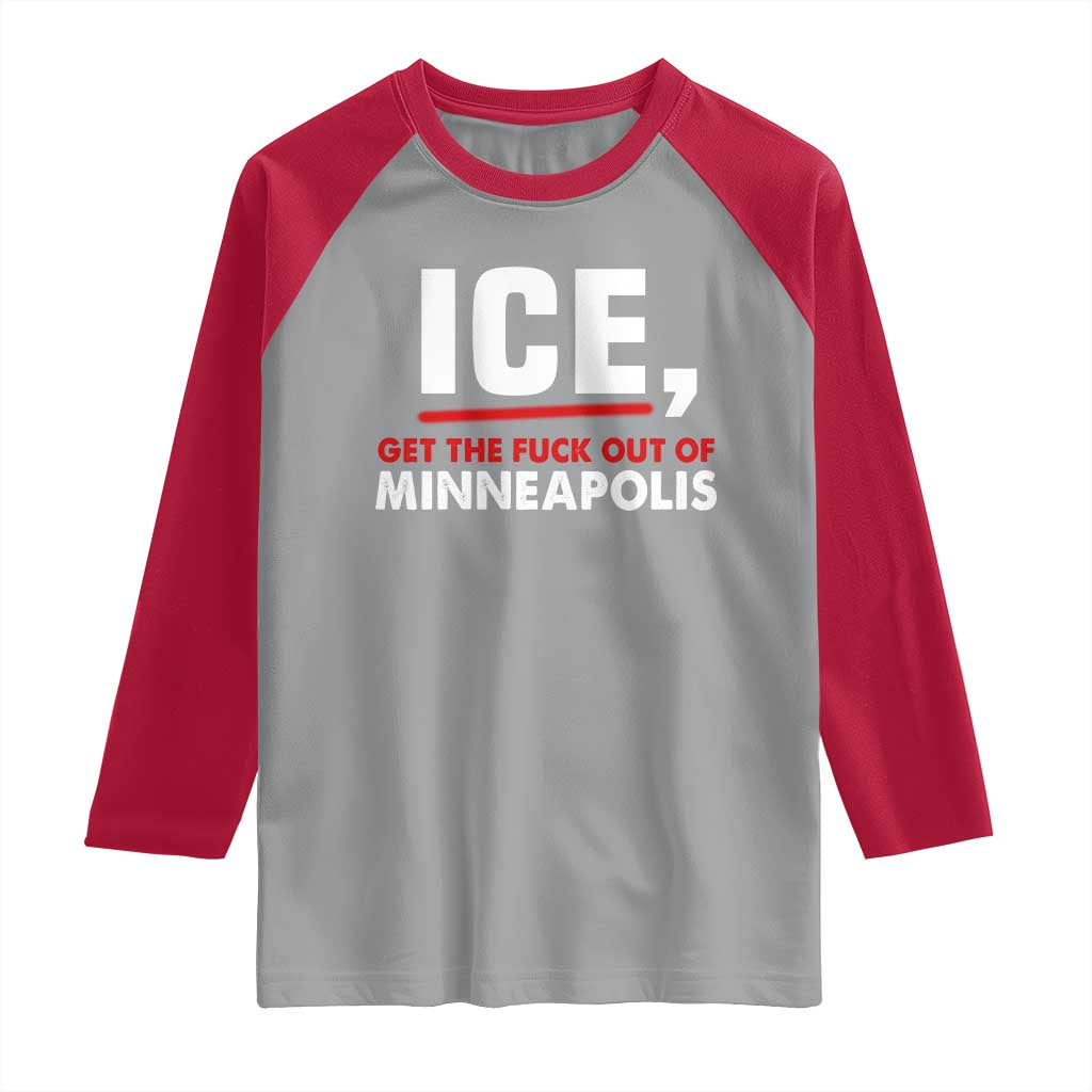Ice Get The F Out of Minneapolis Raglan Shirt Red and White Statement Justice and Resistance Protest - Wonder Print Shop