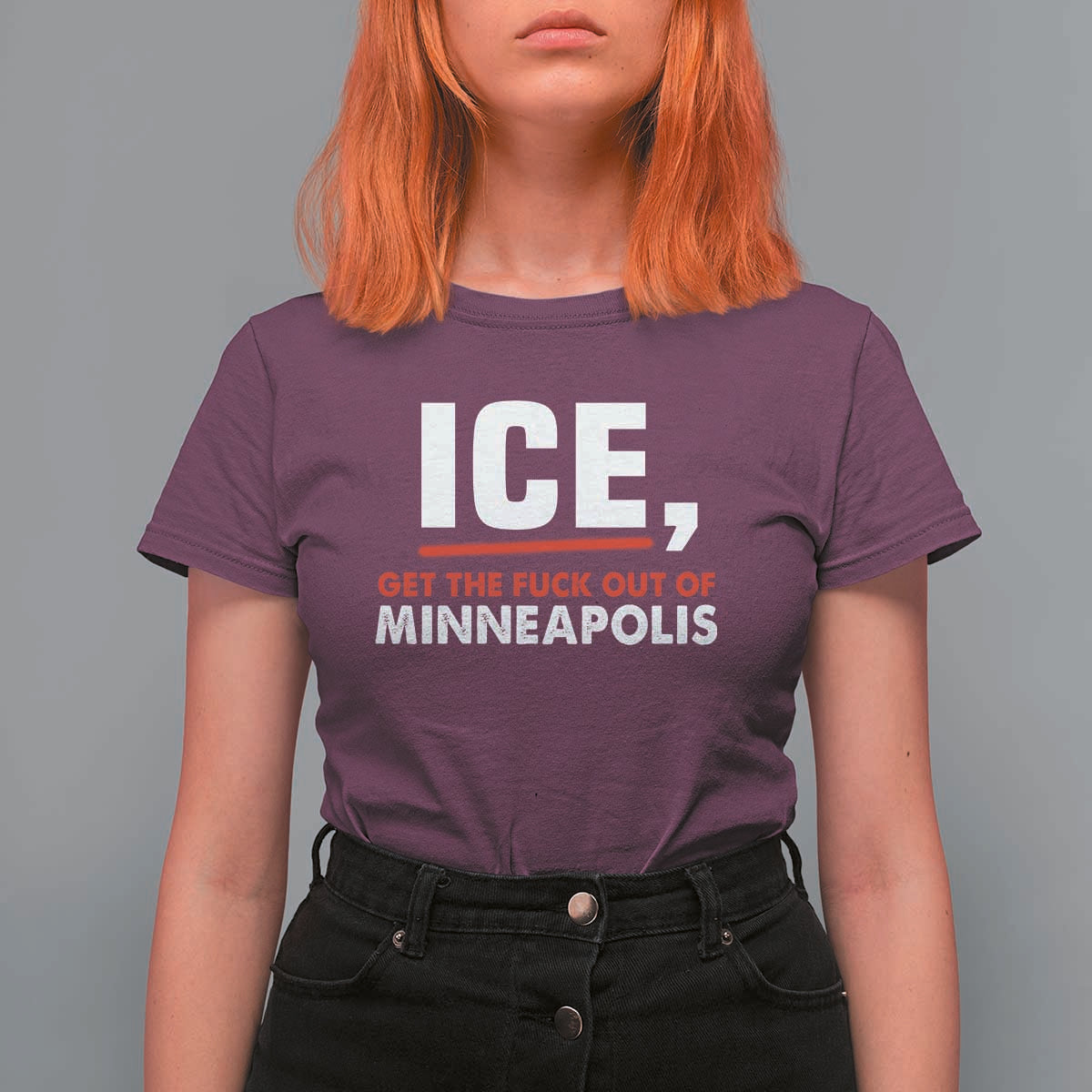 Ice Get The F Out of Minneapolis T Shirt For Women Red and White Statement Justice and Resistance Protest - Wonder Print Shop