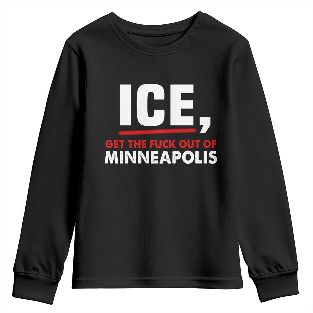 Ice Get The F Out of Minneapolis Youth Sweatshirt Red and White Statement Justice and Resistance Protest - Wonder Print Shop
