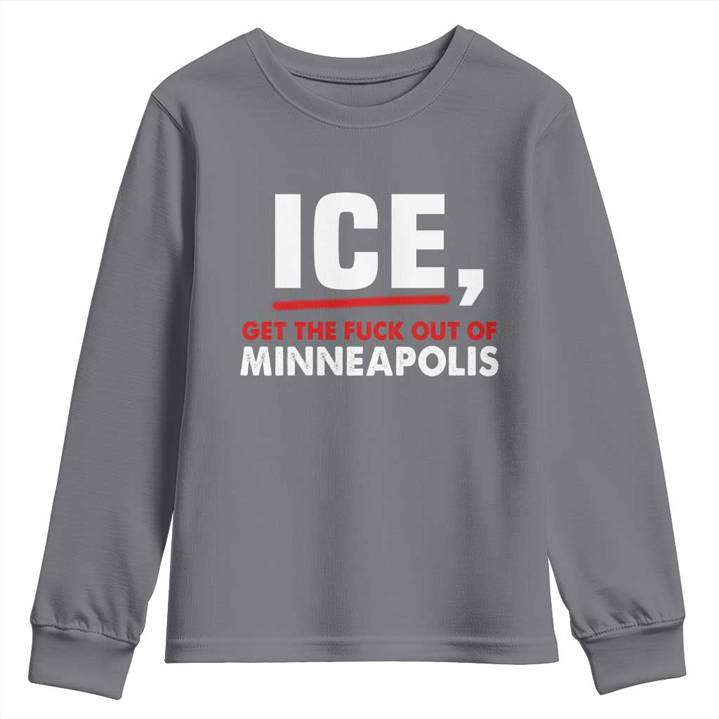 Ice Get The F Out of Minneapolis Youth Sweatshirt Red and White Statement Justice and Resistance Protest - Wonder Print Shop