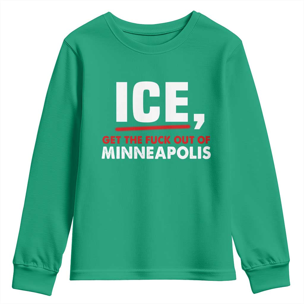 Ice Get The F Out of Minneapolis Youth Sweatshirt Red and White Statement Justice and Resistance Protest - Wonder Print Shop