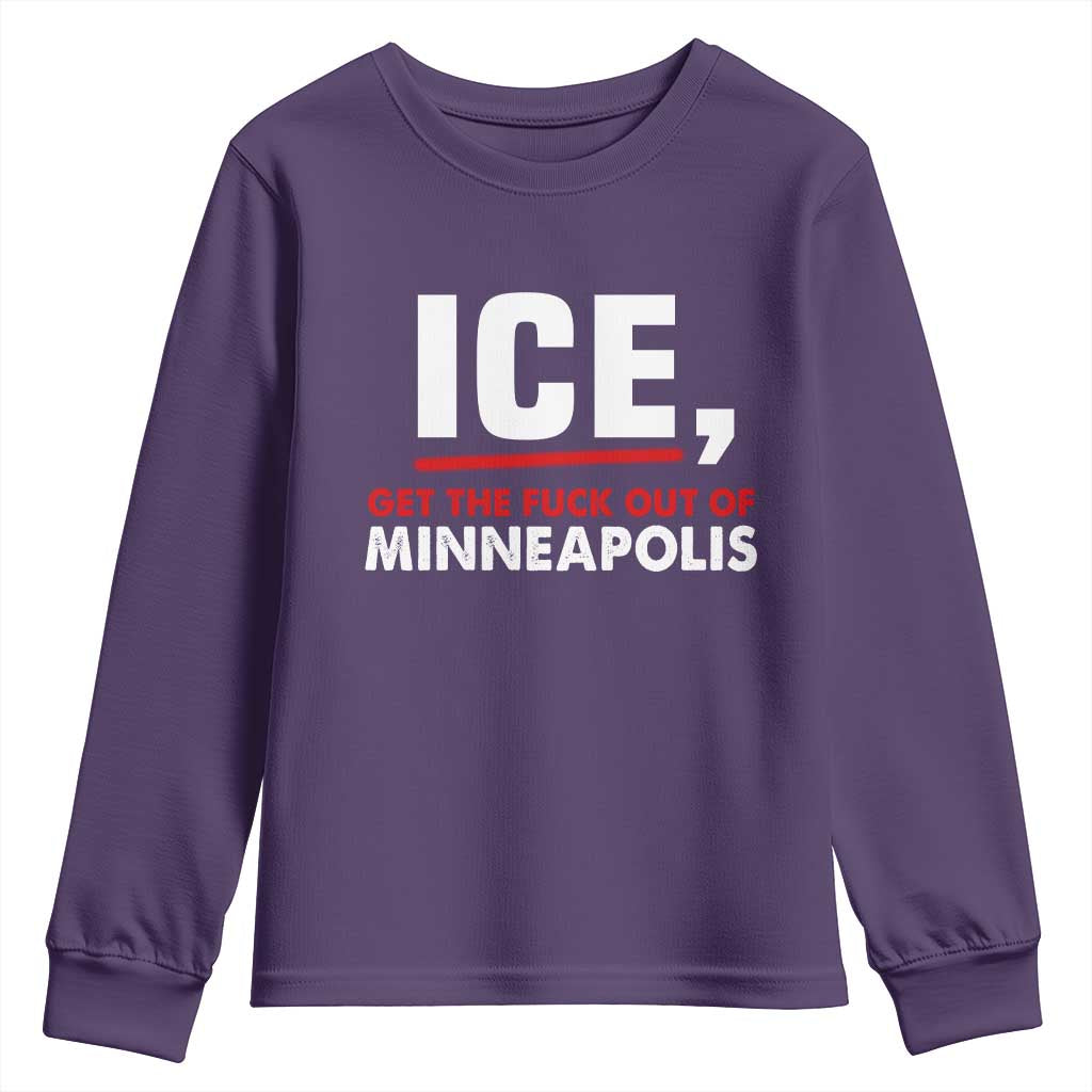 Ice Get The F Out of Minneapolis Youth Sweatshirt Red and White Statement Justice and Resistance Protest - Wonder Print Shop