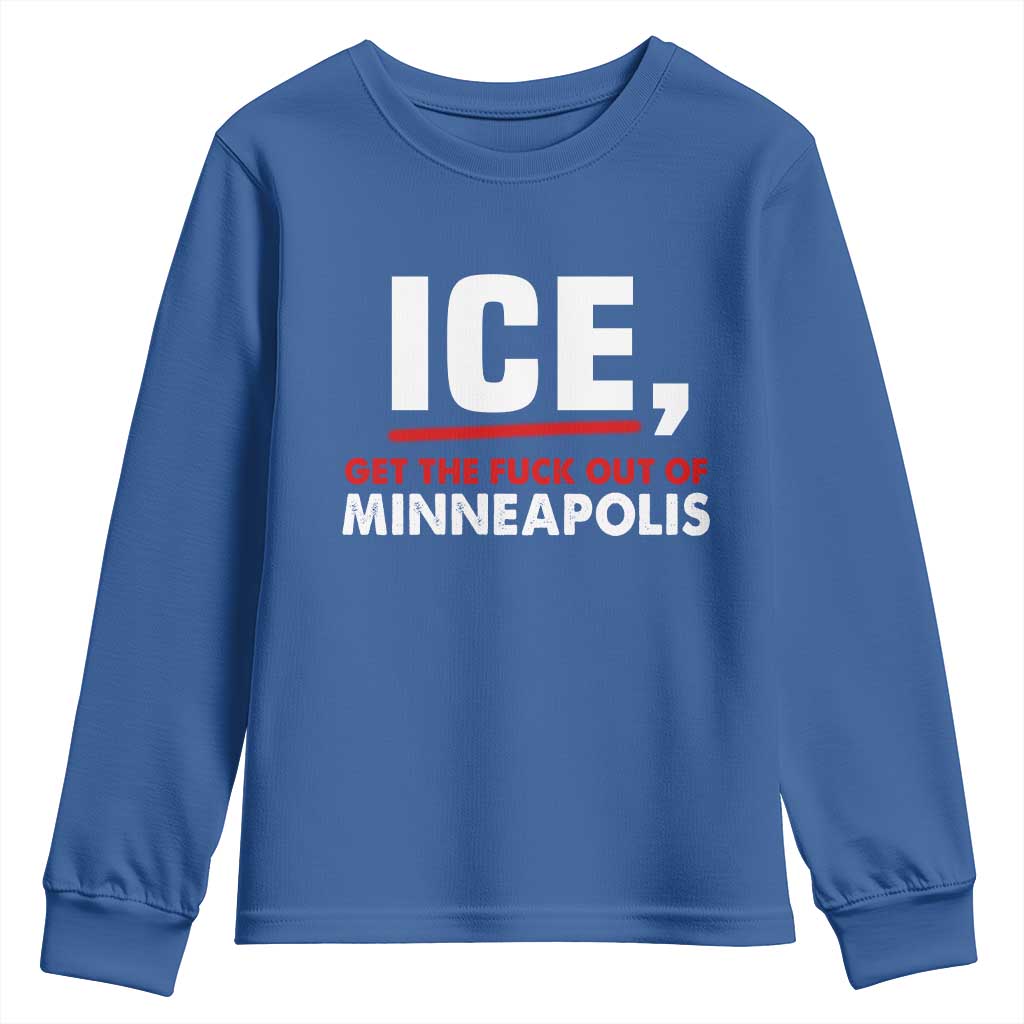 Ice Get The F Out of Minneapolis Youth Sweatshirt Red and White Statement Justice and Resistance Protest - Wonder Print Shop