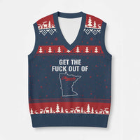 Get The F Out of Minnesota Protest V-Neck Knit Sweater Vest State Map Minneapolis Jan 8 2026 Justice Protest - Wonder Print Shop