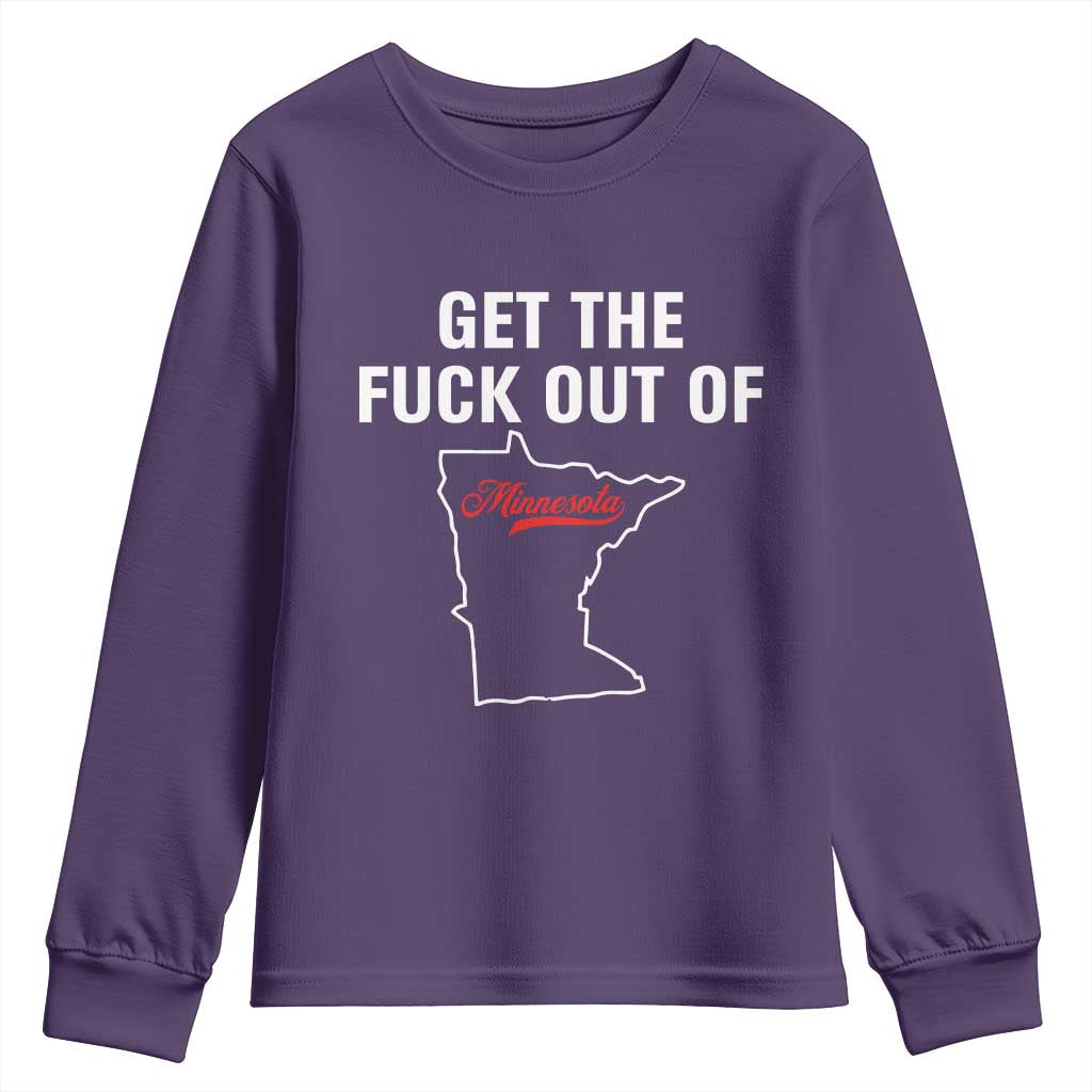 Get The F Out of Minnesota Protest Youth Sweatshirt State Map Minneapolis Jan 8 2026 Justice Protest - Wonder Print Shop