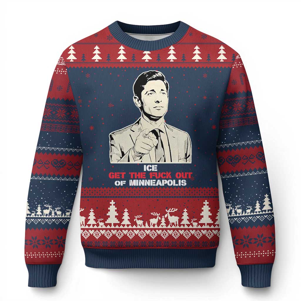 Get The F Out of Minneapolis Ugly Christmas Sweater Mayor Jacob Saying Civil Resistance