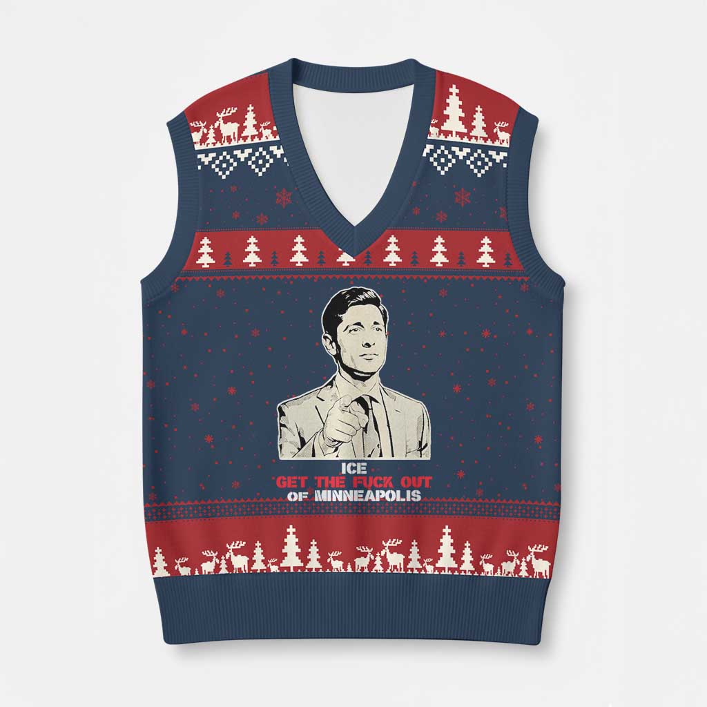 Get The F Out of Minneapolis V-Neck Knit Sweater Vest Mayor Jacob Saying Civil Resistance