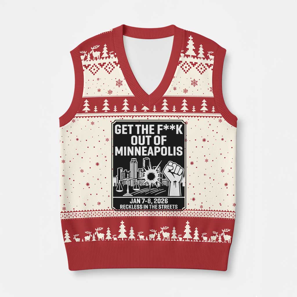 Get The F Out of Minneapolis V-Neck Knit Sweater Vest January 8 2026 Reckless in the Streets Protest