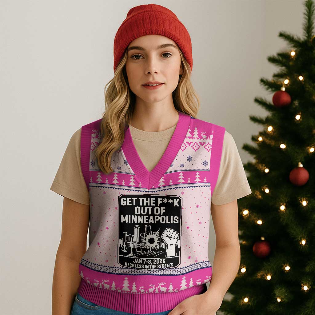 Get The F Out of Minneapolis V-Neck Knit Sweater Vest January 8 2026 Reckless in the Streets Protest