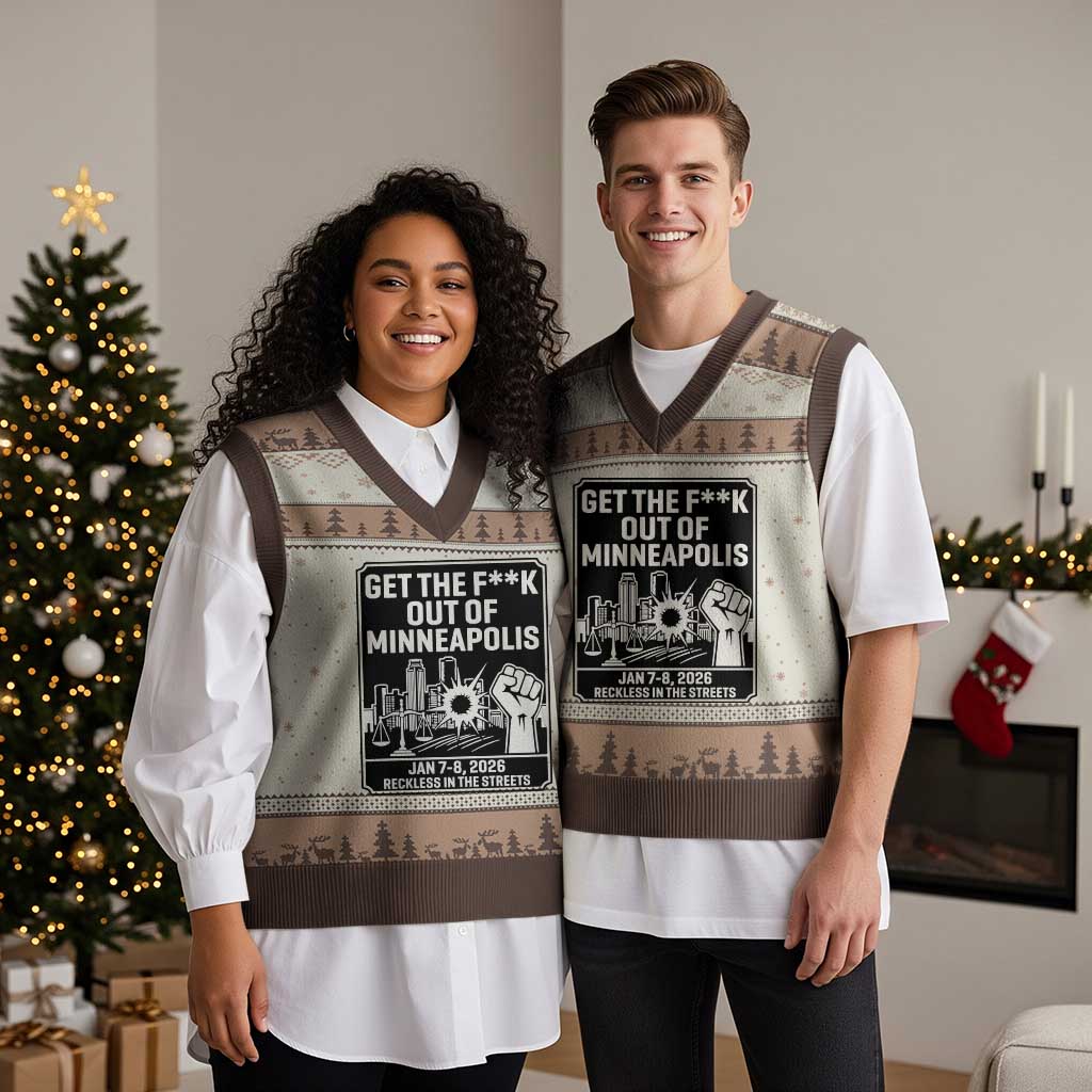Get The F Out of Minneapolis V-Neck Knit Sweater Vest January 8 2026 Reckless in the Streets Protest