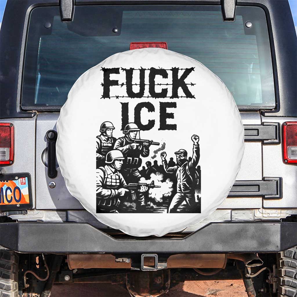 F Ice Riot Protest Graphic Spare Tire Cover Political Resistance Against Ice Violence