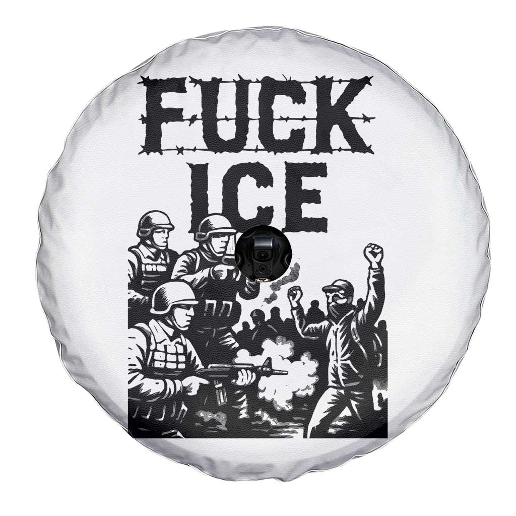 F Ice Riot Protest Graphic Spare Tire Cover Political Resistance Against Ice Violence