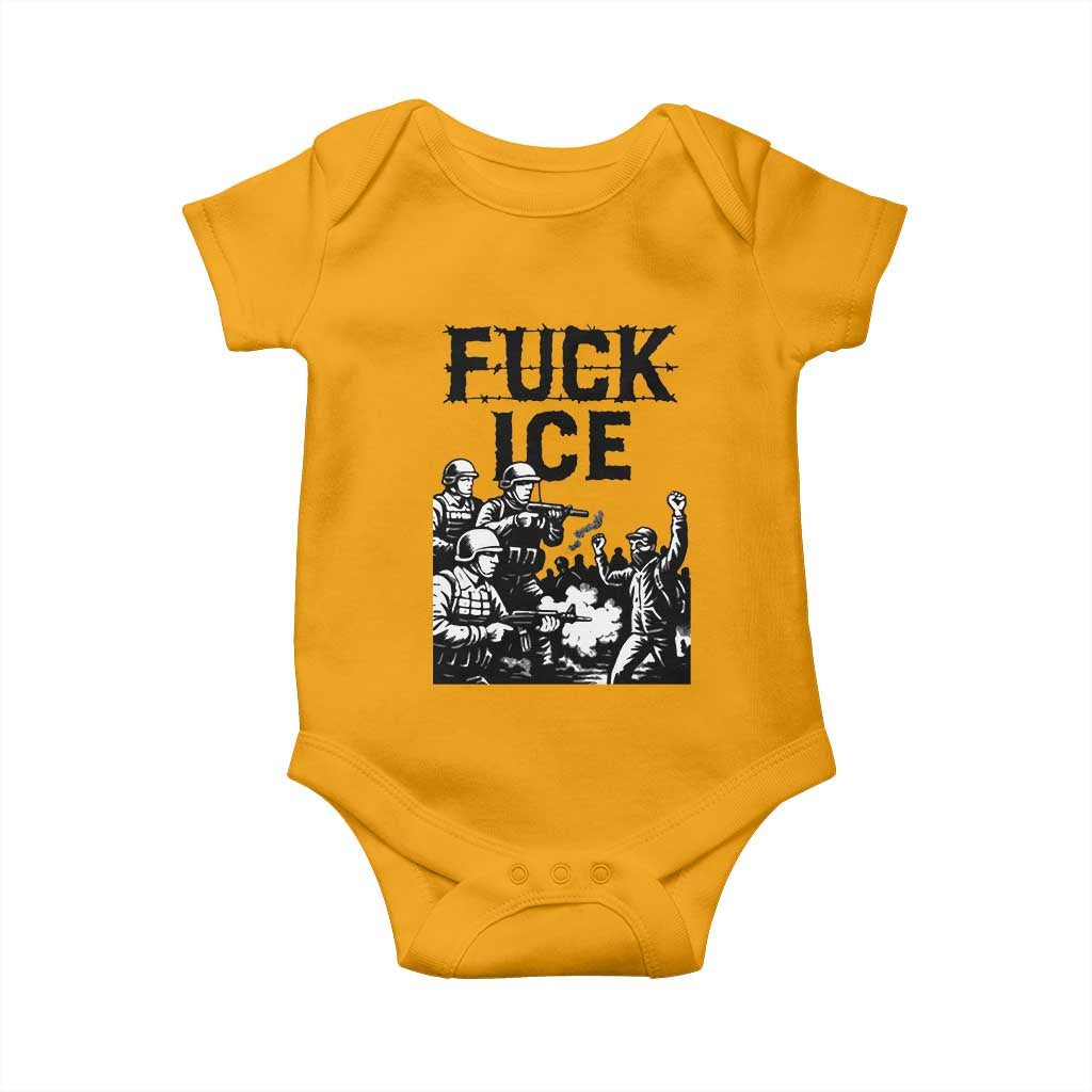 F Ice Riot Protest Graphic Baby Onesie Political Resistance Against Ice Violence