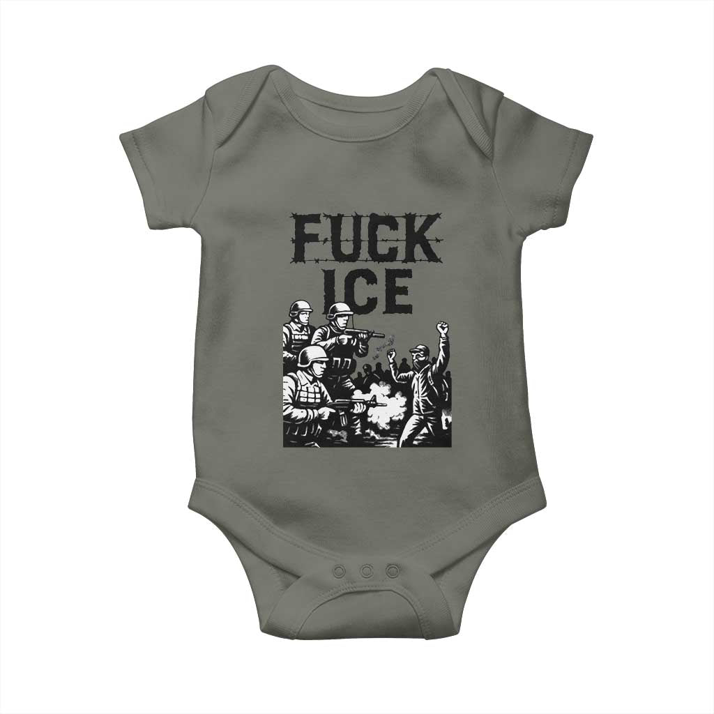 F Ice Riot Protest Graphic Baby Onesie Political Resistance Against Ice Violence