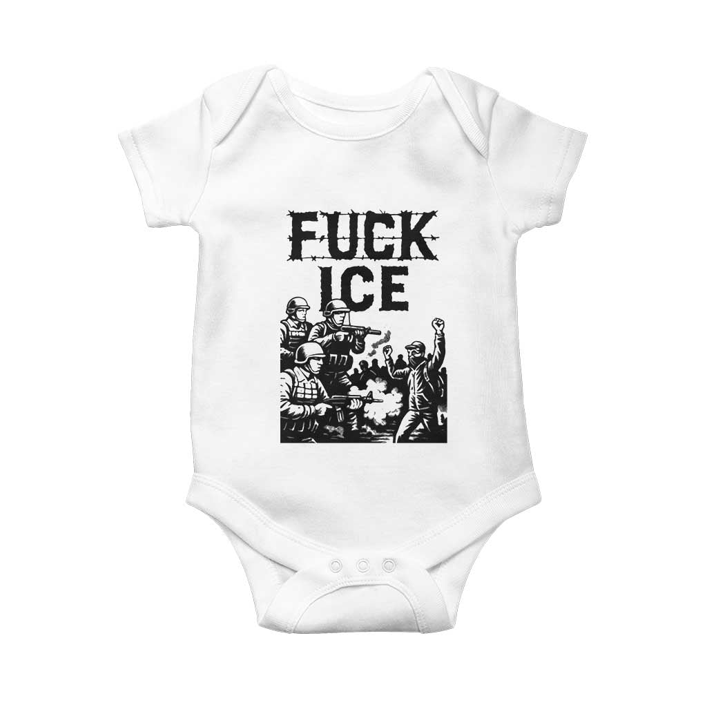 F Ice Riot Protest Graphic Baby Onesie Political Resistance Against Ice Violence