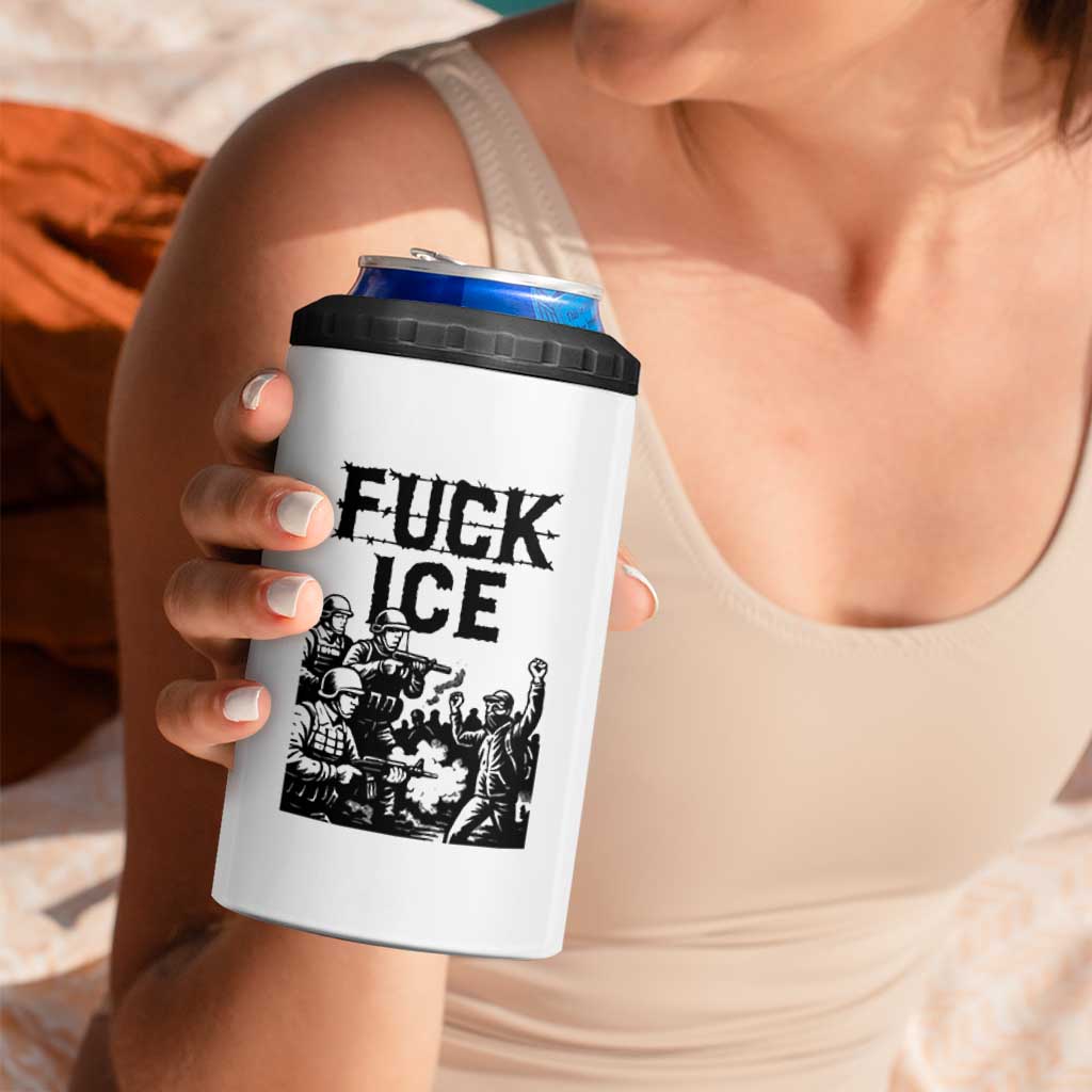 F Ice Riot Protest Graphic 4 in 1 Can Cooler Tumbler Political Resistance Against Ice Violence
