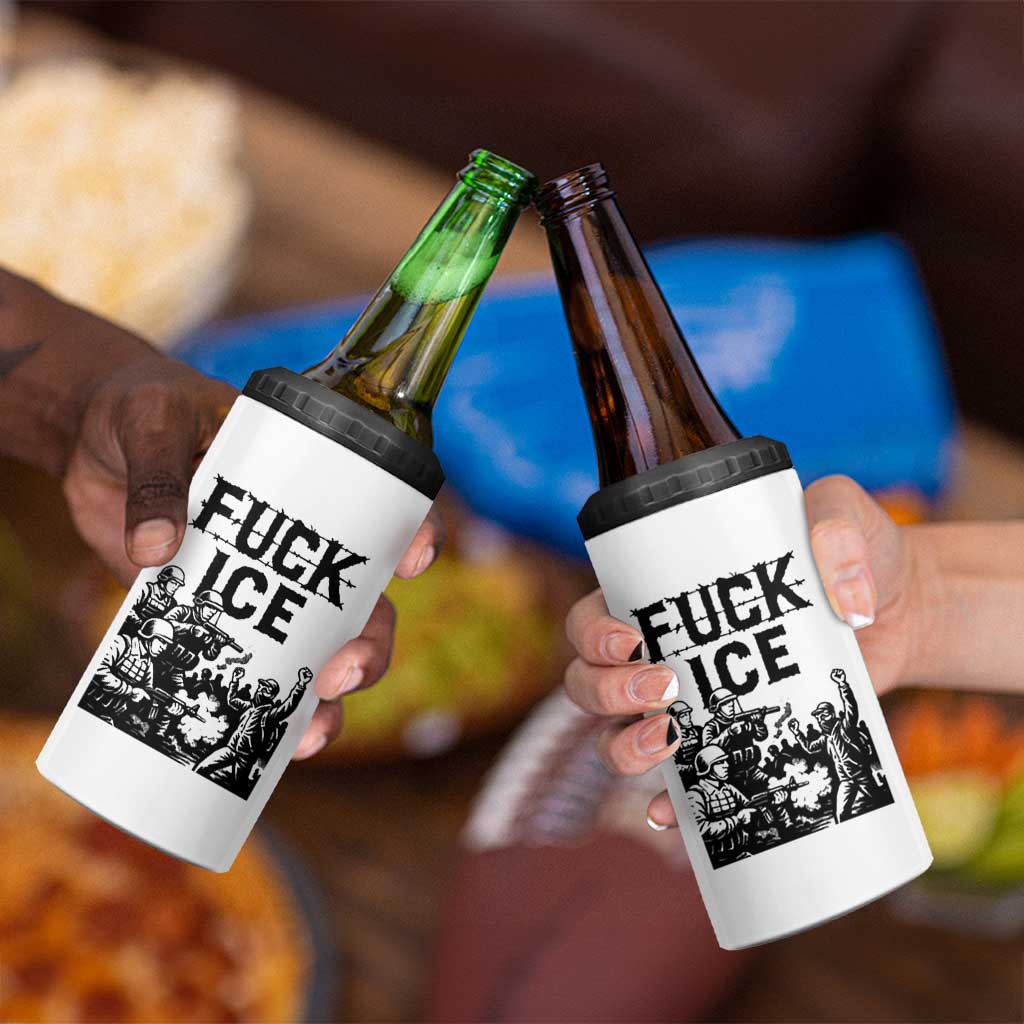 F Ice Riot Protest Graphic 4 in 1 Can Cooler Tumbler Political Resistance Against Ice Violence