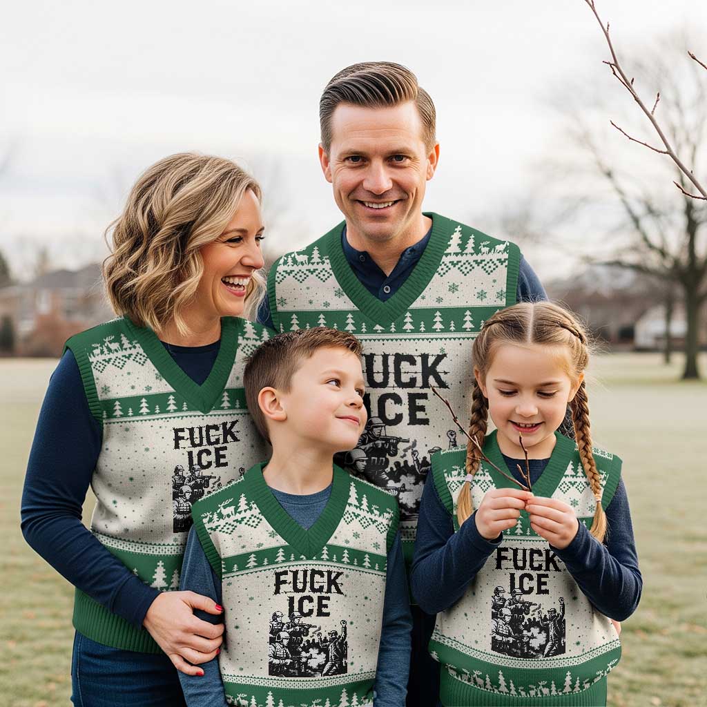 F Ice Riot Protest Graphic V-Neck Knit Sweater Vest Political Resistance Against Ice Violence