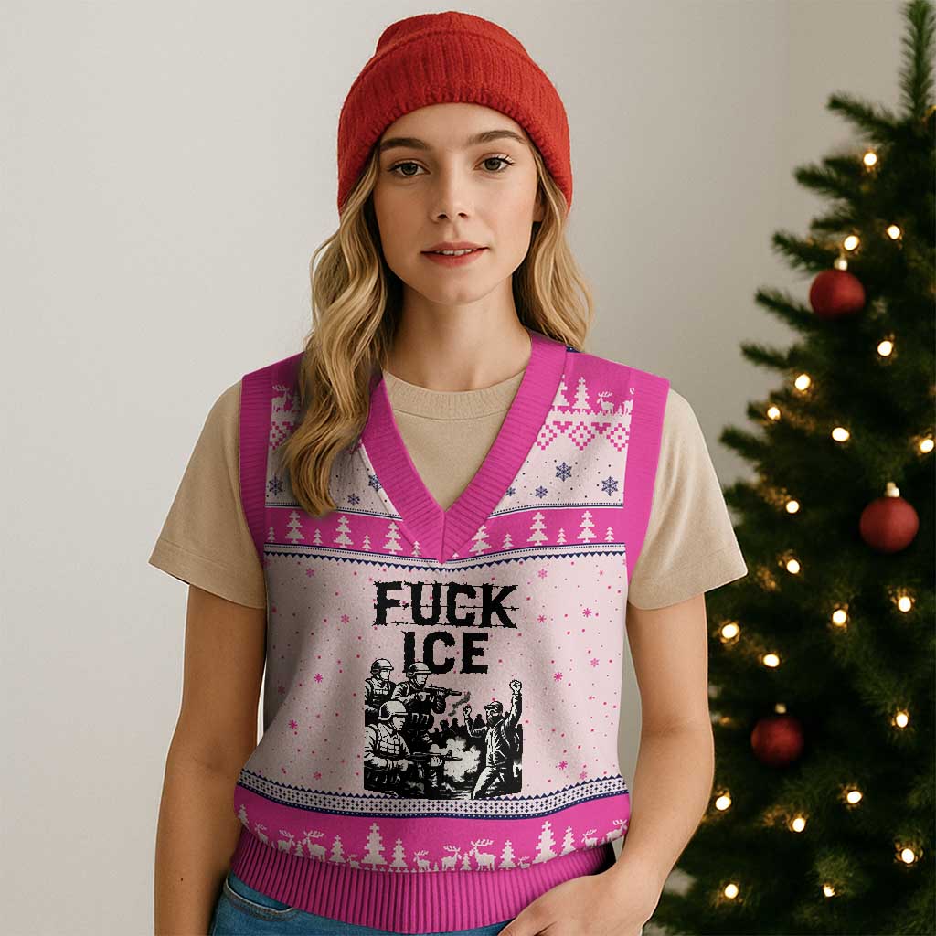 F Ice Riot Protest Graphic V-Neck Knit Sweater Vest Political Resistance Against Ice Violence