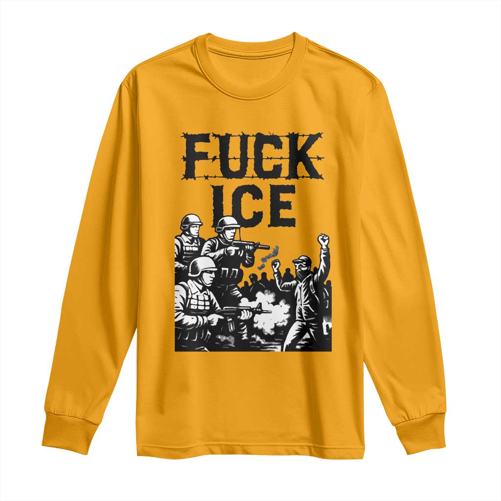 F Ice Riot Protest Graphic Long Sleeve Shirt Political Resistance Against Ice Violence