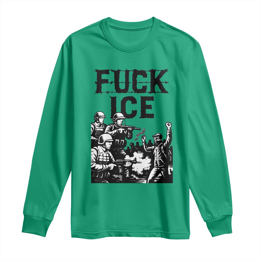 F Ice Riot Protest Graphic Long Sleeve Shirt Political Resistance Against Ice Violence