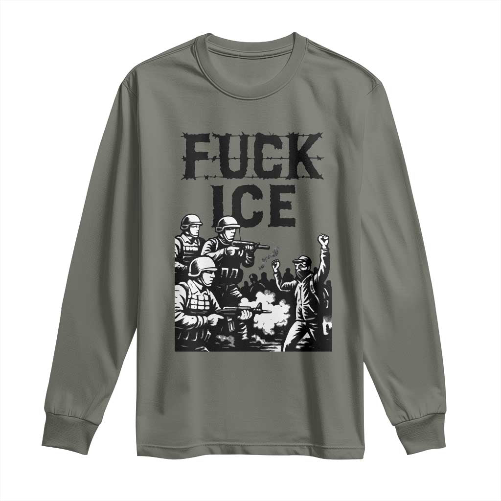 F Ice Riot Protest Graphic Long Sleeve Shirt Political Resistance Against Ice Violence