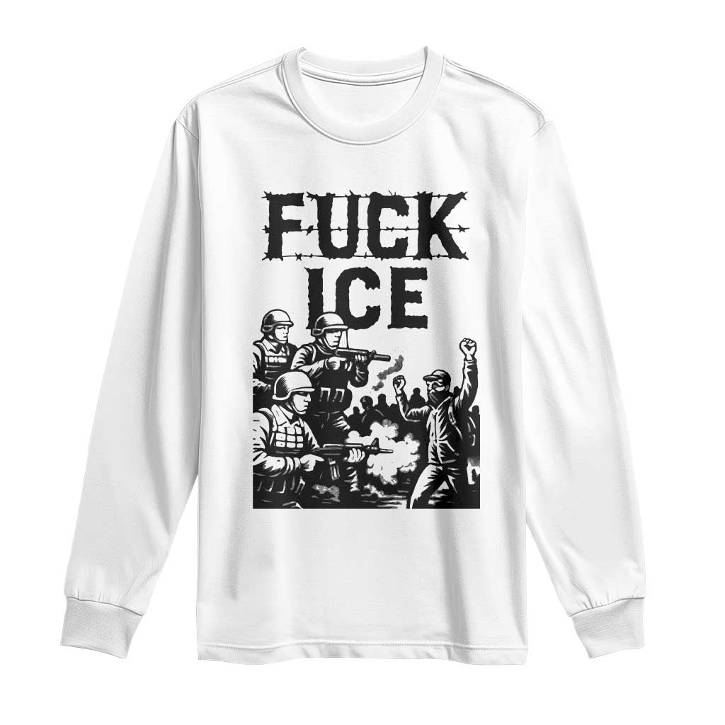 F Ice Riot Protest Graphic Long Sleeve Shirt Political Resistance Against Ice Violence