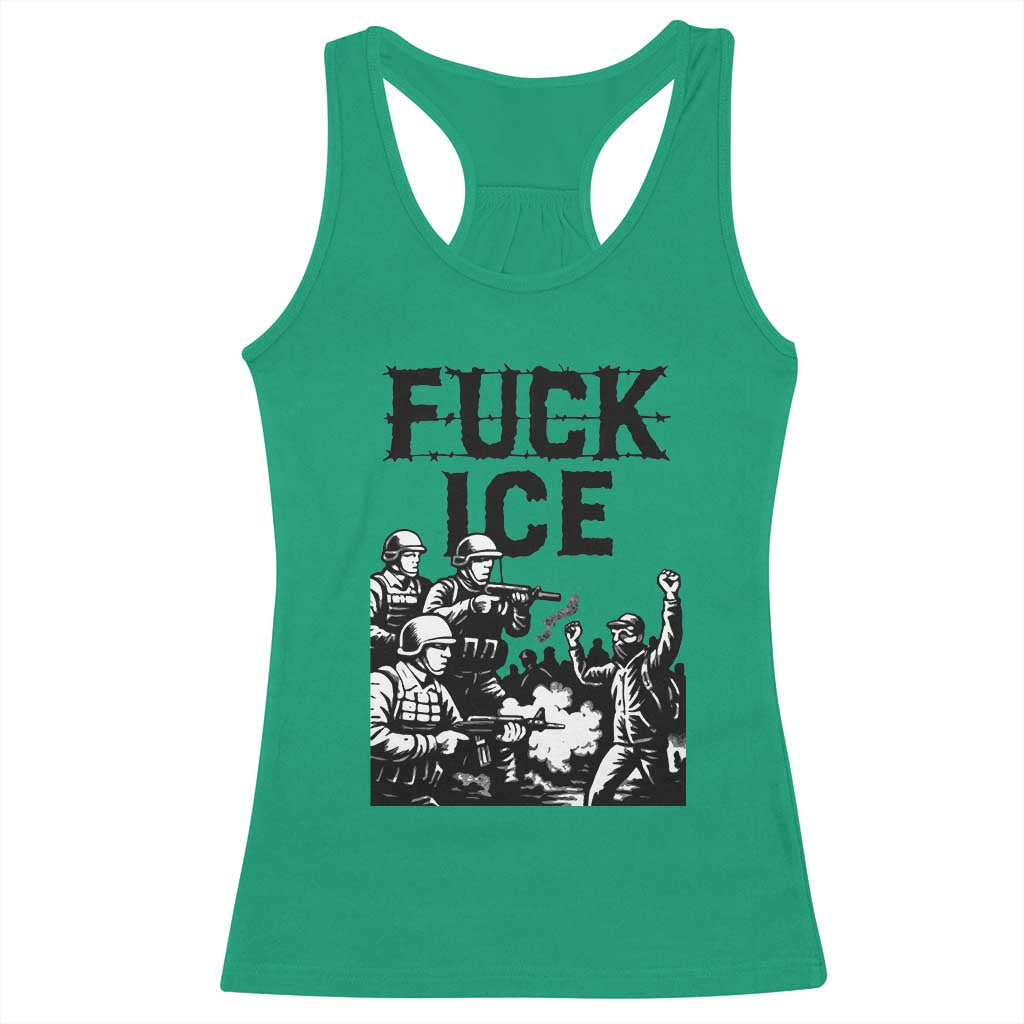 F Ice Riot Protest Graphic Racerback Tank Top Political Resistance Against Ice Violence