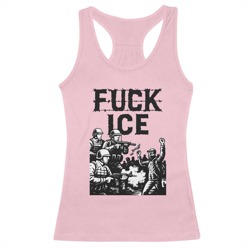 F Ice Riot Protest Graphic Racerback Tank Top Political Resistance Against Ice Violence