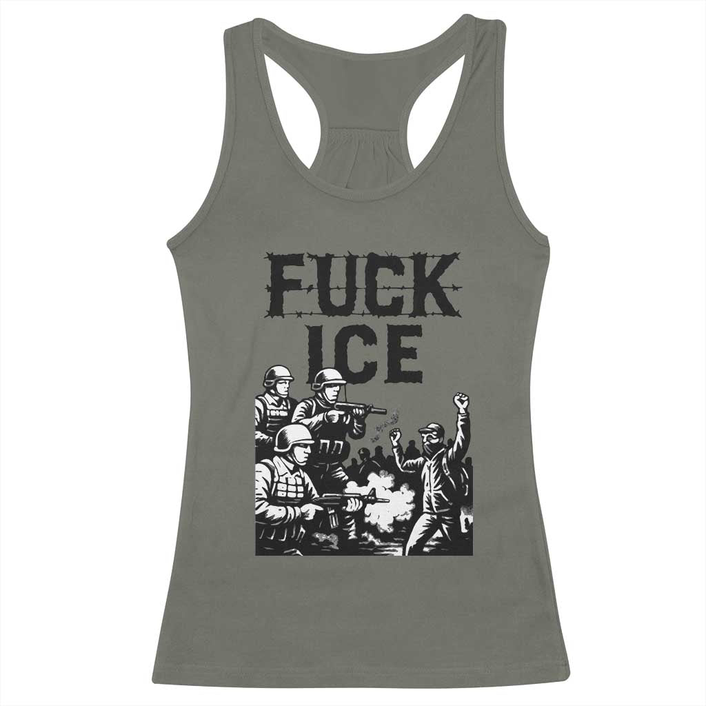 F Ice Riot Protest Graphic Racerback Tank Top Political Resistance Against Ice Violence