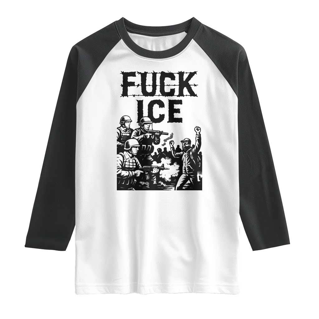 F Ice Riot Protest Graphic Raglan Shirt Political Resistance Against Ice Violence