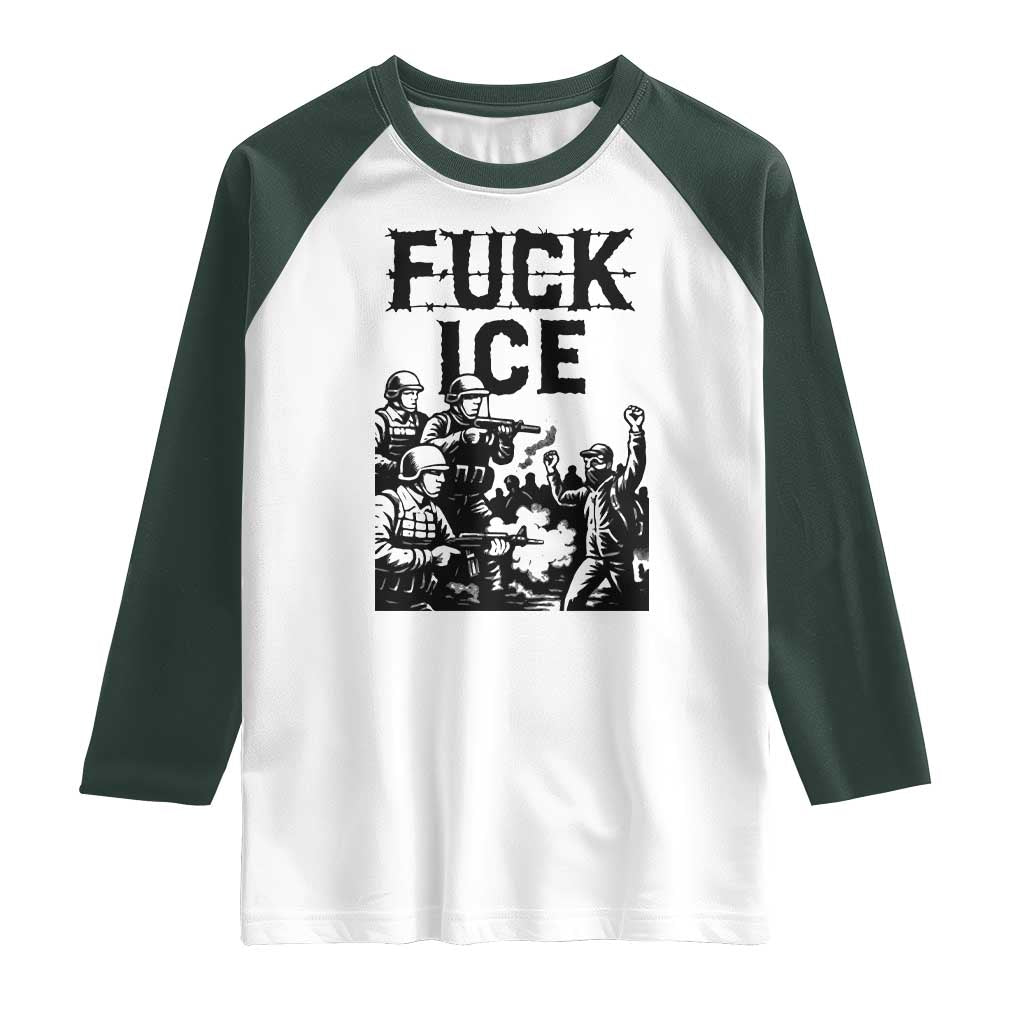 F Ice Riot Protest Graphic Raglan Shirt Political Resistance Against Ice Violence
