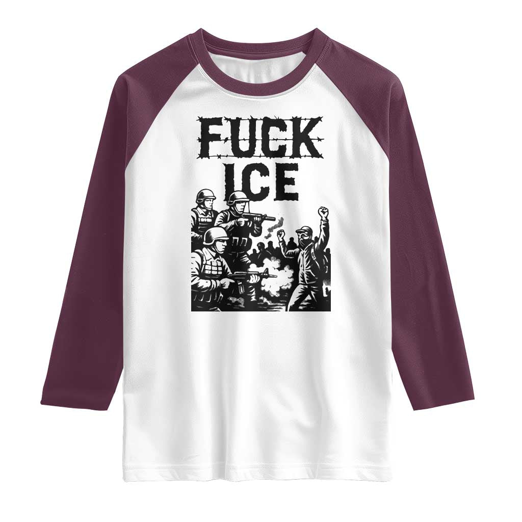 F Ice Riot Protest Graphic Raglan Shirt Political Resistance Against Ice Violence