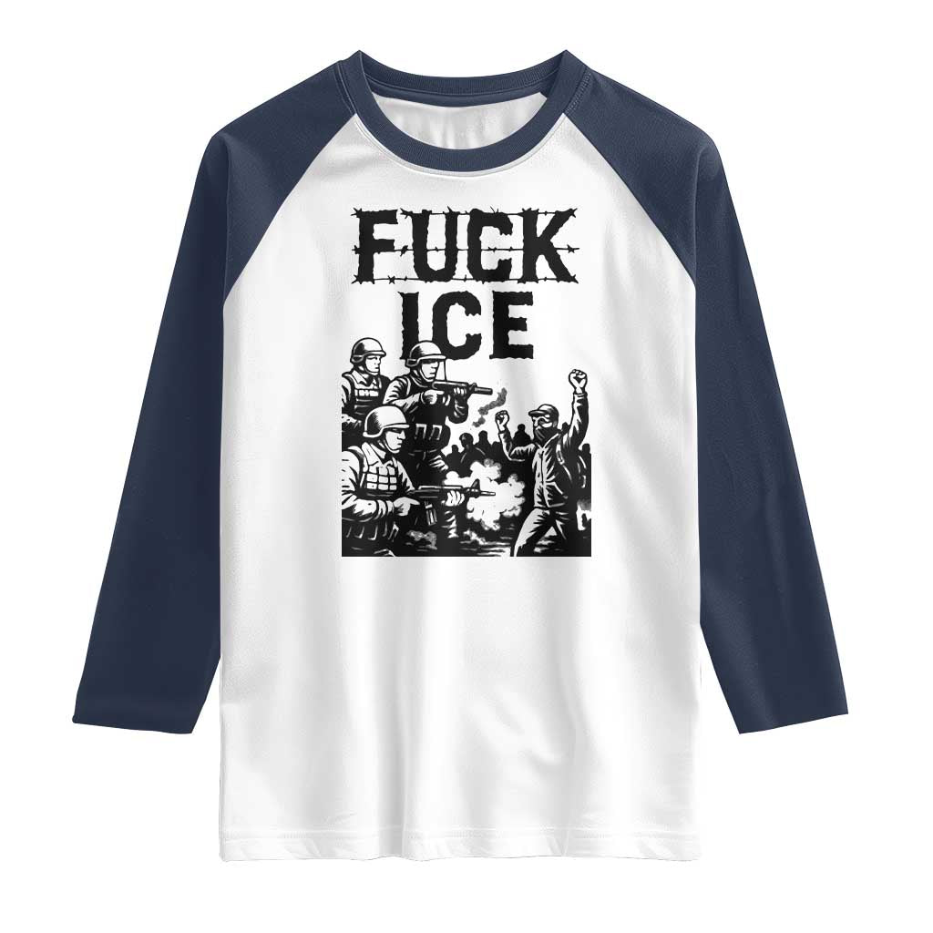 F Ice Riot Protest Graphic Raglan Shirt Political Resistance Against Ice Violence