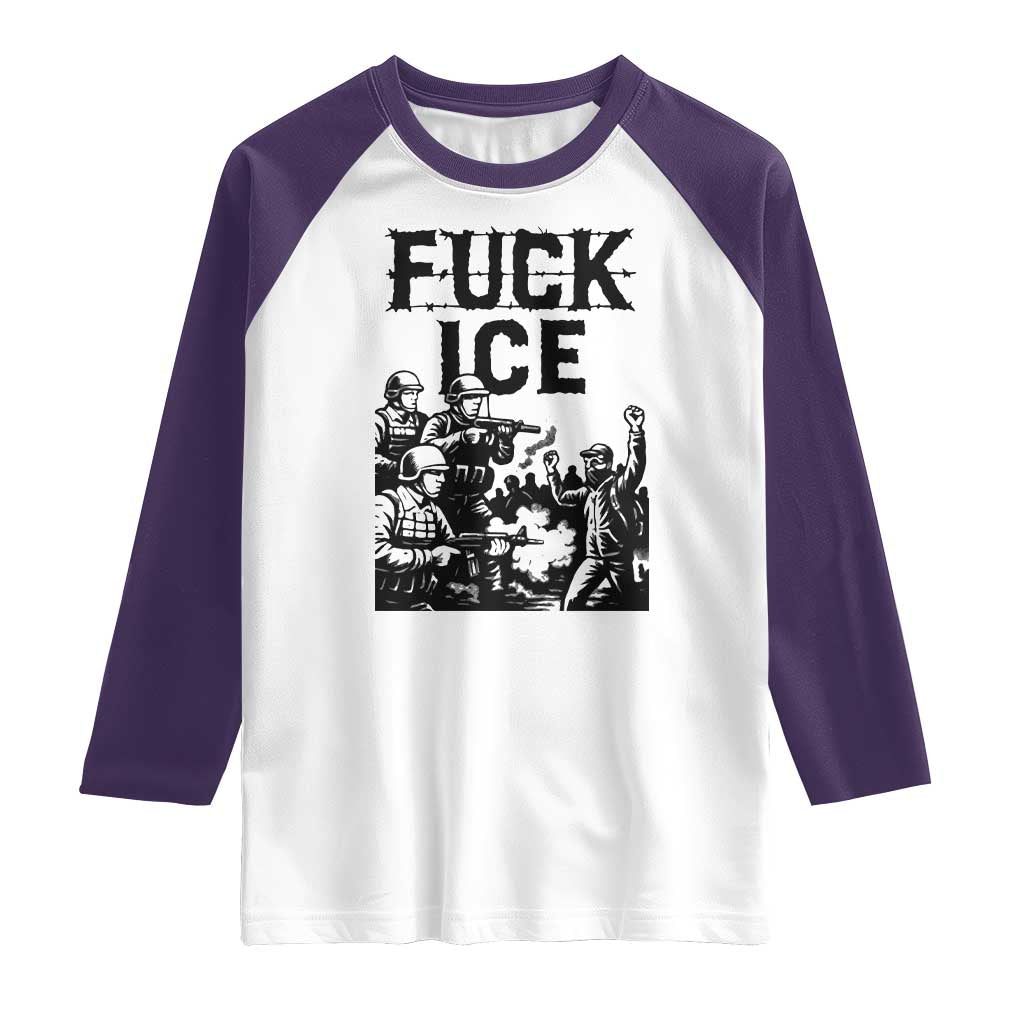 F Ice Riot Protest Graphic Raglan Shirt Political Resistance Against Ice Violence